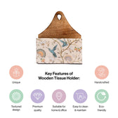 Hand-painted Mango Wooden Tissue & Cutlery holder in Birdflower Pattern