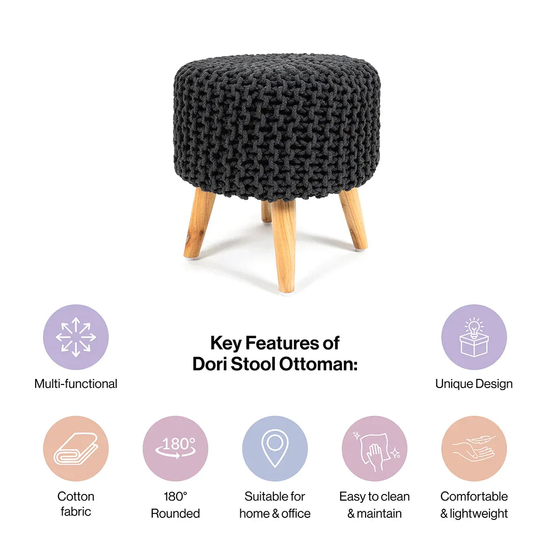 Dori Ottoman Pouffe Stool Set of 2 in Charcoal