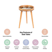 Round Coffee Side Table in Blue Flower Petals - Side End Table for Living Room & Bedroom