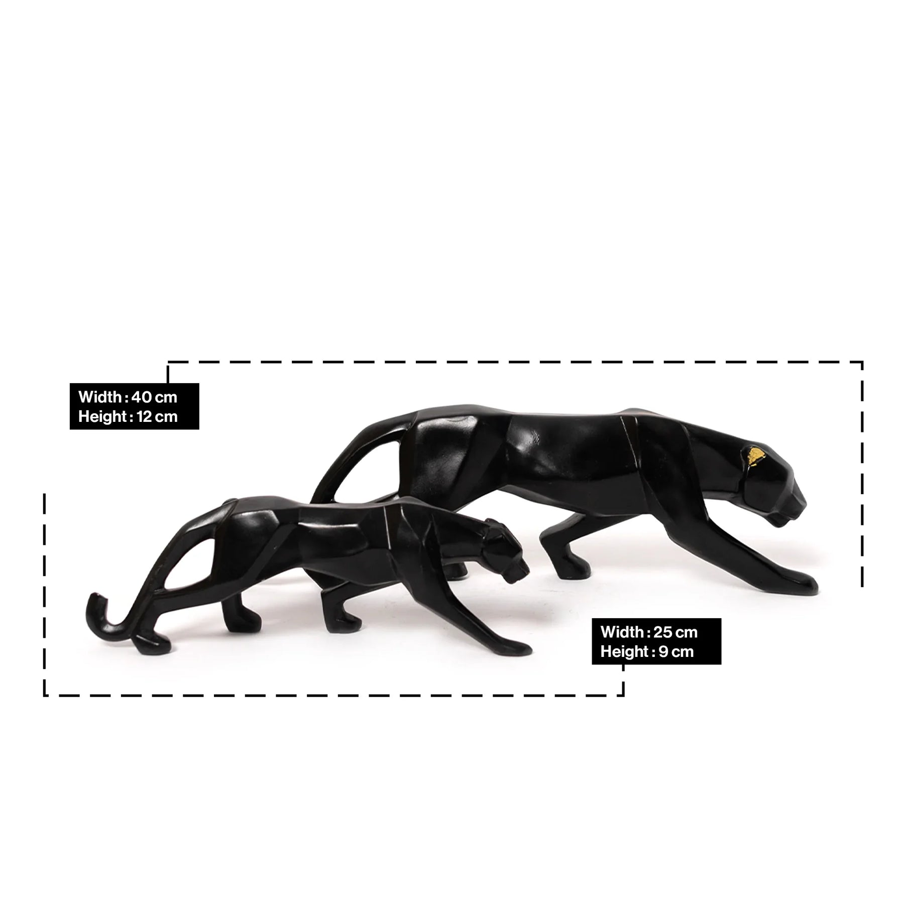 Jaguar Showpiece Black Geometric Statue in Home Decor-Set of 2