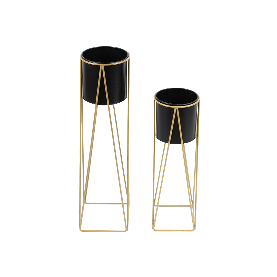 Triangle Stand - Black & Golden Planter - Set of 2