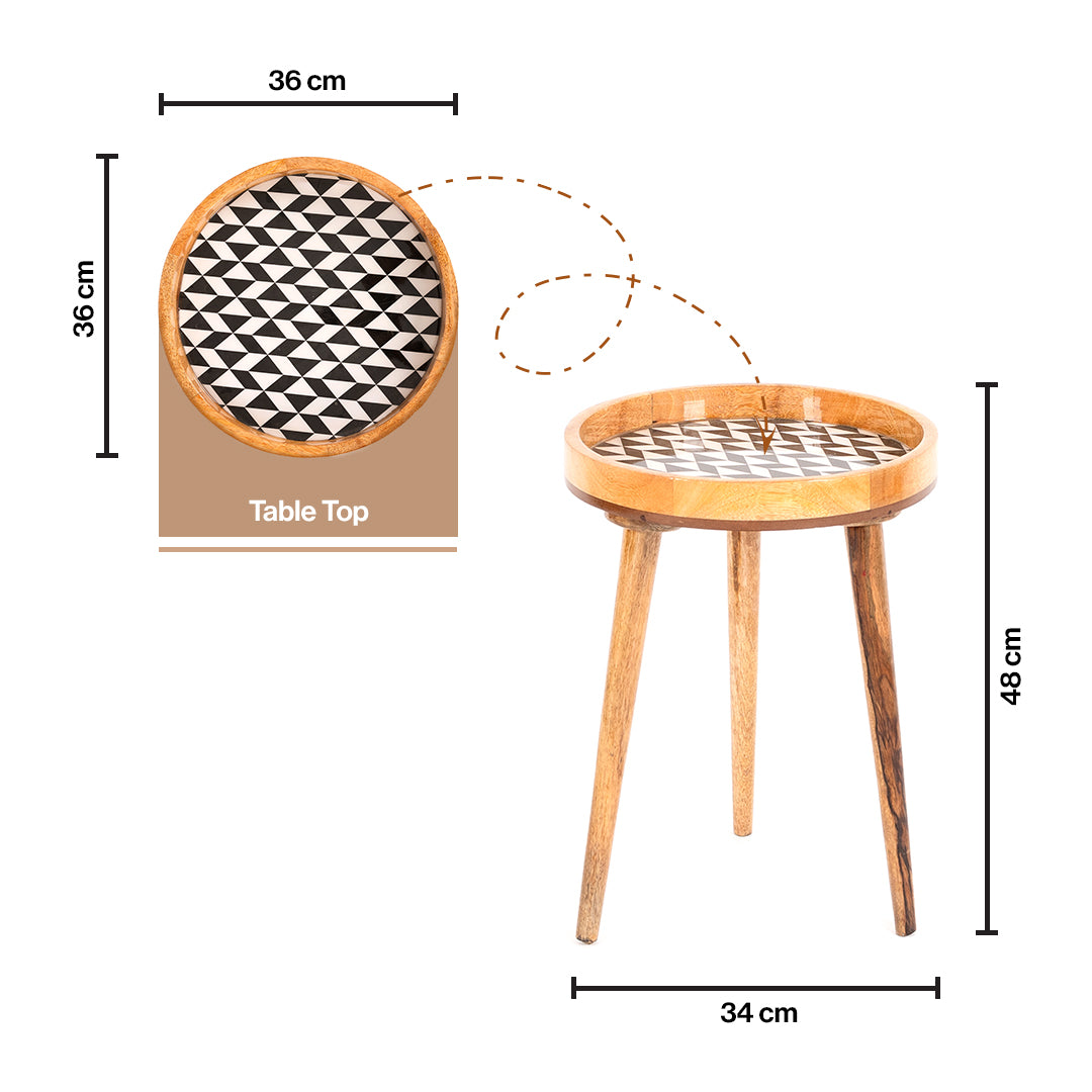 Mango Wood Round Side End Table In Black & White