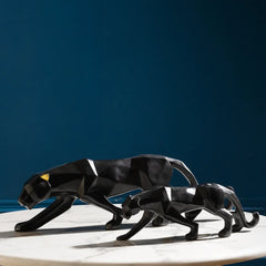Jaguar Showpiece Black Geometric Statue in Home Decor-Set of 2
