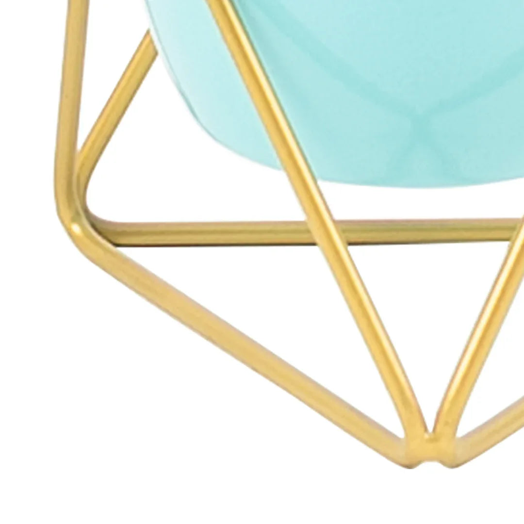 Single Golden Metal Pot Plant Stand In Horizon Blue