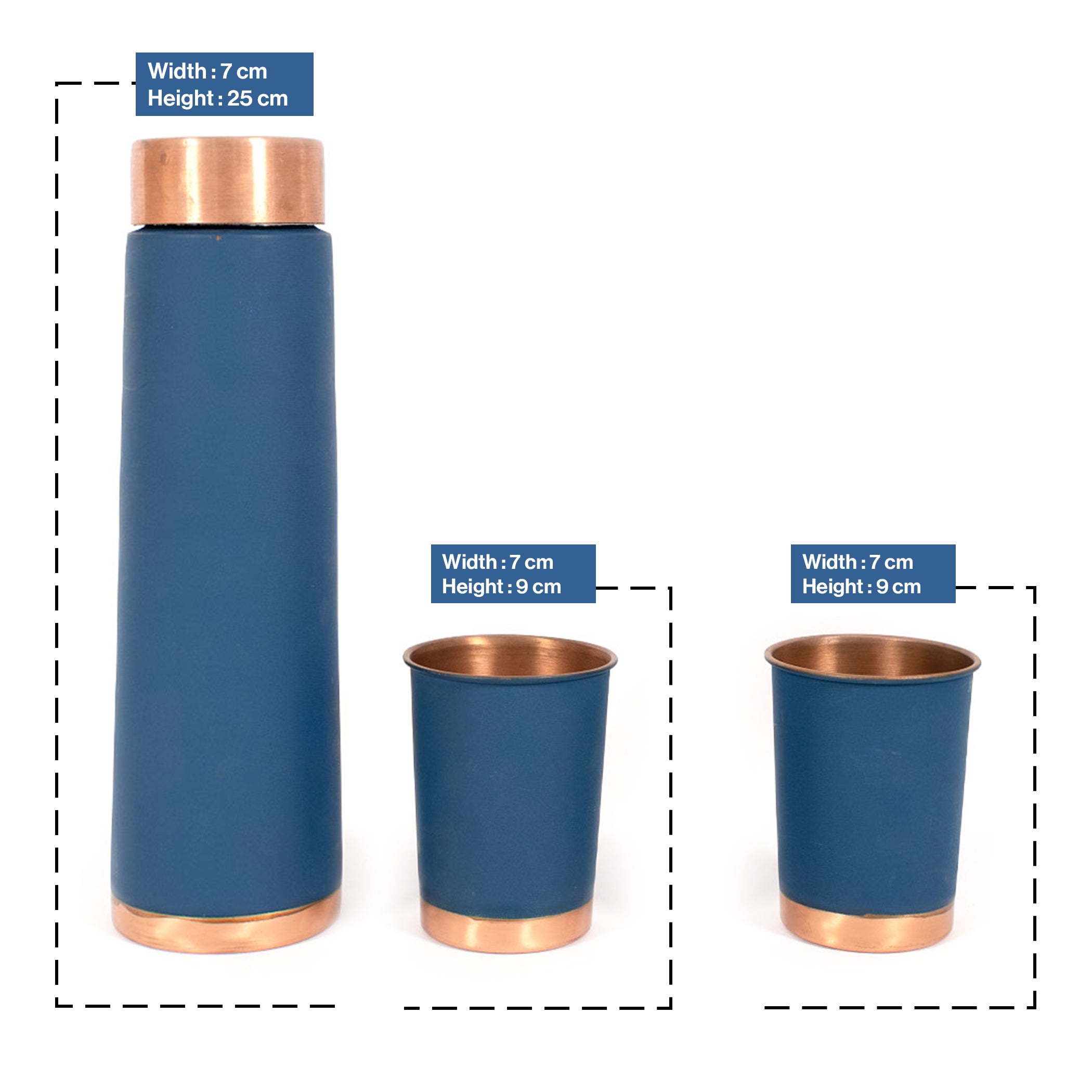 Matte Blue With 2 Glasses Copper Water Bottle