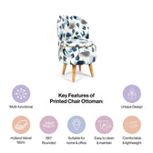 Modern Printed Velvet Chair with Ottoman Stool Combo in Leafy Drift