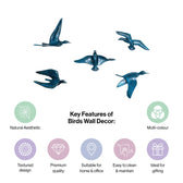 Resin Flying Birds Wall Hanging In Antique Azure (Set Of 5)