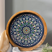 Handcrafted Mango-Wood Wooden Round Tray Mandala Design-Single