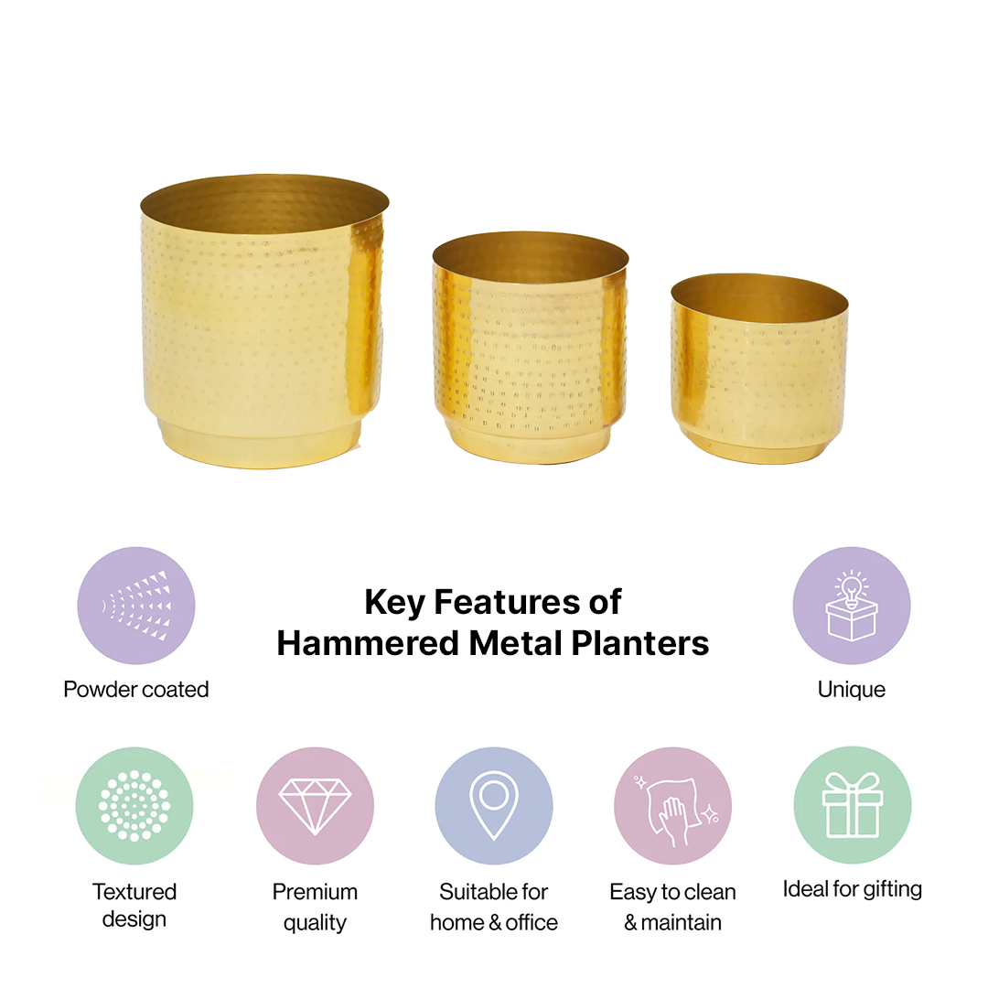 Brass Hammered Planter Set of 3