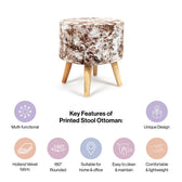 Modern Printed Velvet Chair with Ottoman Stool Combo in Brewed Bean