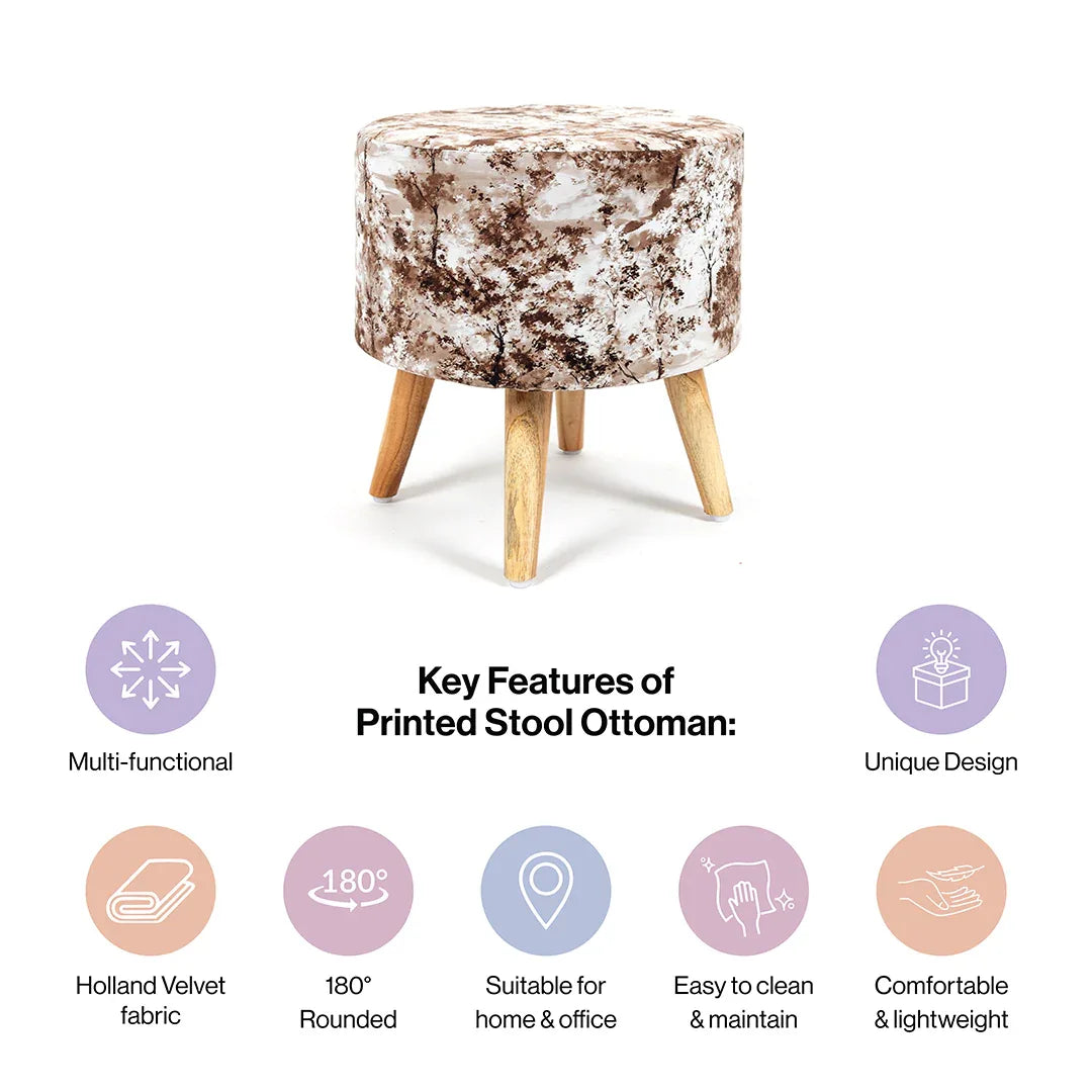 Modern Printed Velvet Chair with Ottoman Stool Combo in Brewed Bean