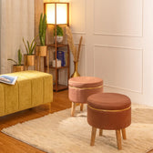 Ottoman Stool With Piping In Oak Brown - Combo Of 2