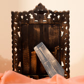 Wooden Wall Decor Mirror Photo Frame in Black and Golden Hues-Wall Mount