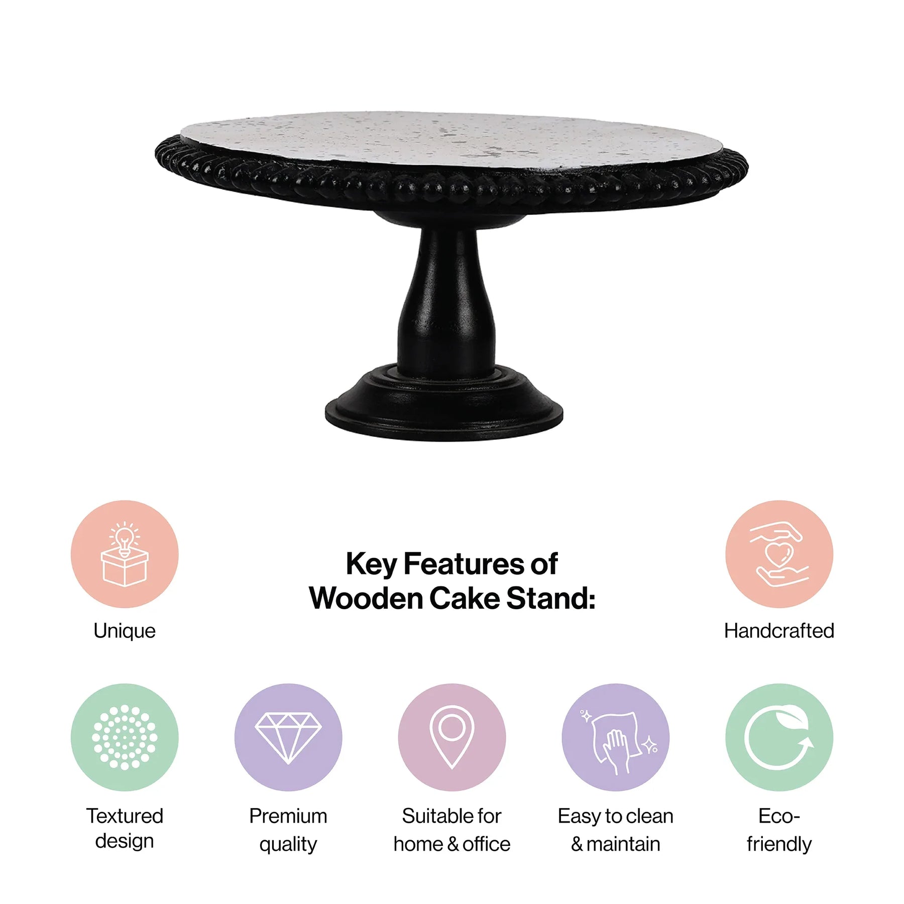 Black and White Printed Mango Wood Cake Stand