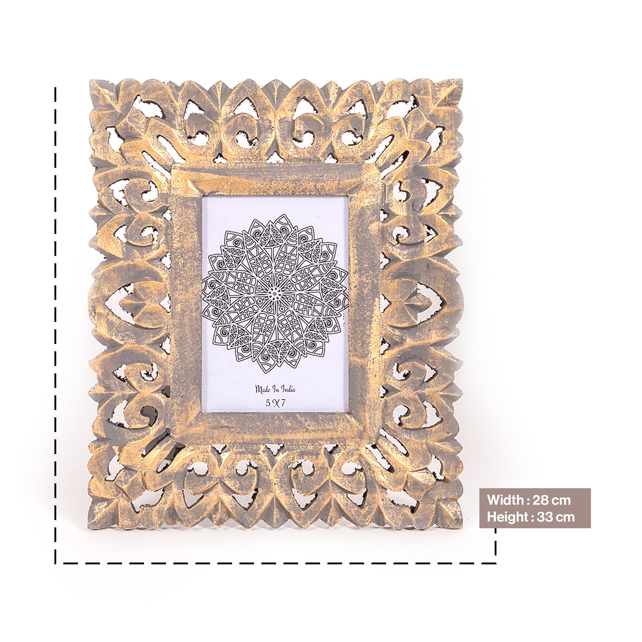 Handcarved Wooden Photo Frame in Golden-Wall Hanging and Tabletop Display