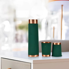 Matte Copper Water Bottle in Green with 2 Glasses