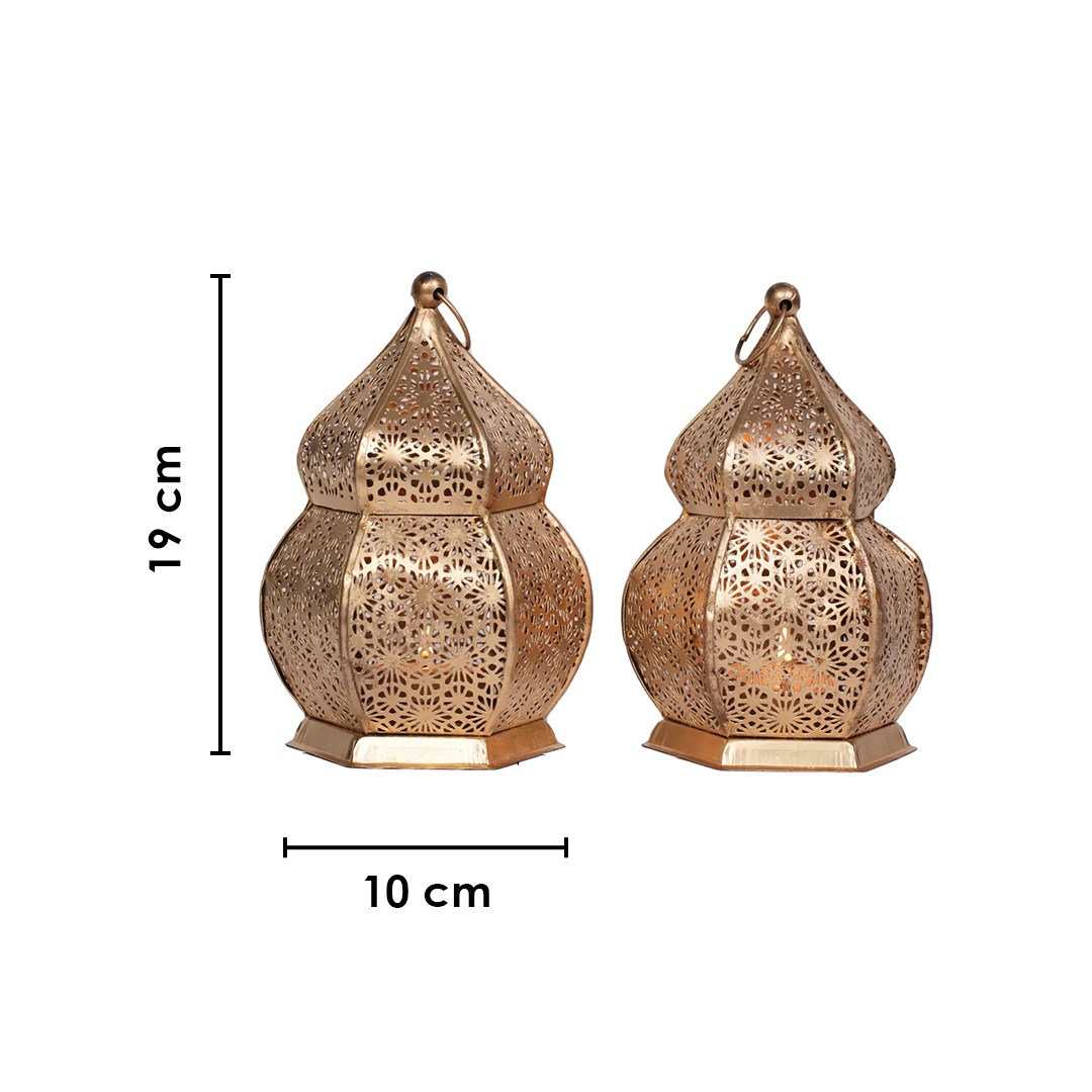 Copper Polish Moroccan Style Lanterns Set of 2