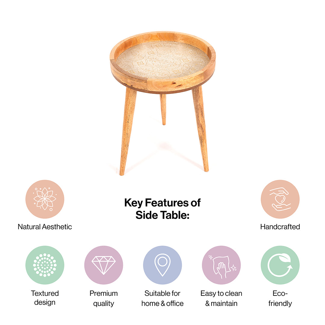Handcrafted Mango Wood Side End Tables In White Flower