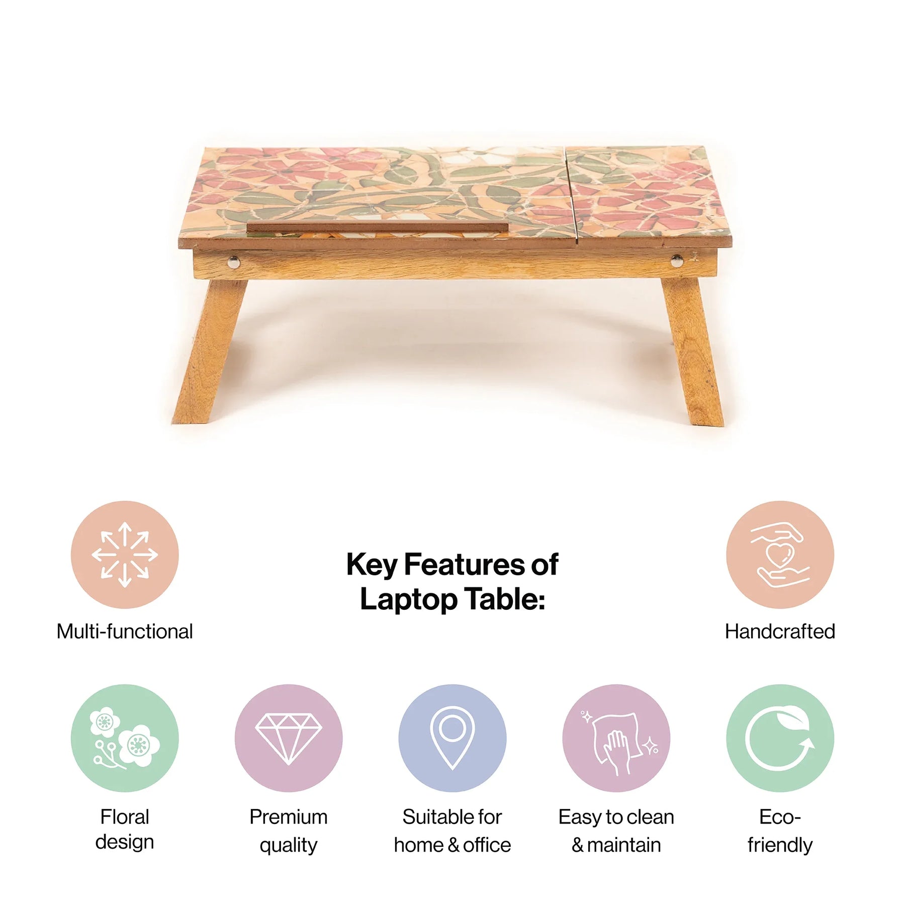 Mango Wood Handmade Folding Laptop Table in Yellow Mosaic with Epoxy Resin