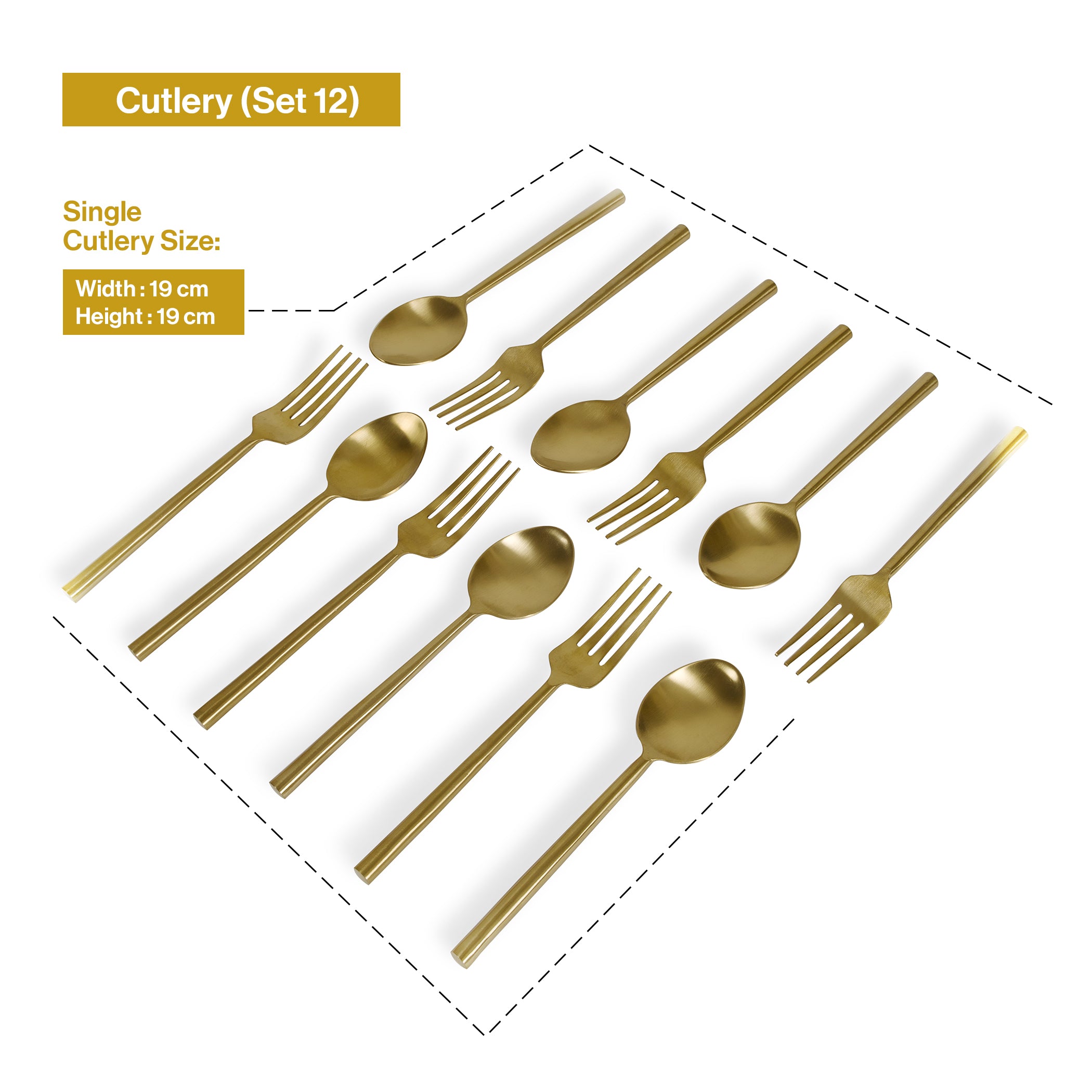 Set Of 12 Gold-Toned Stainless Steel Cutlery Sets