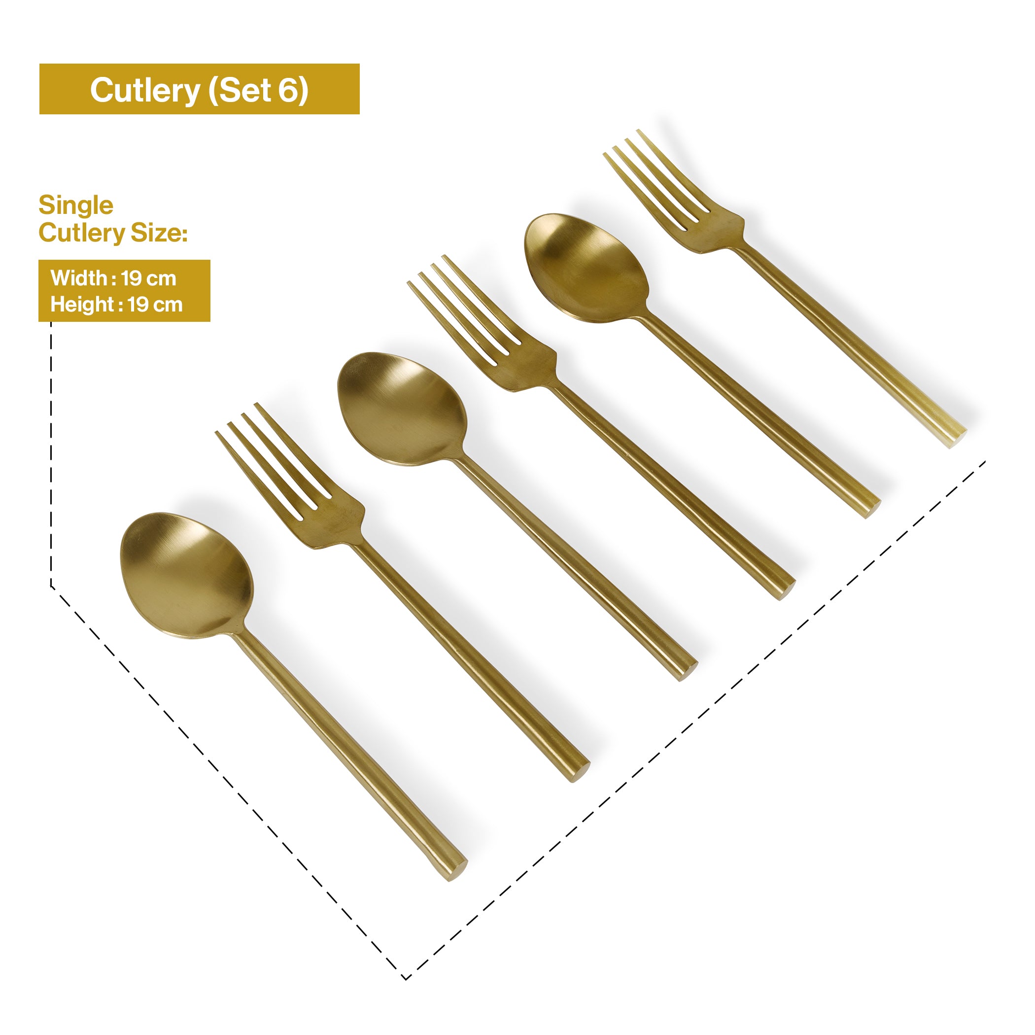 Set Of 6 Gold-Toned Stainless Steel Cutlery Sets