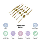 Stainless Steel Gold-Toned Cutlery Set of 12