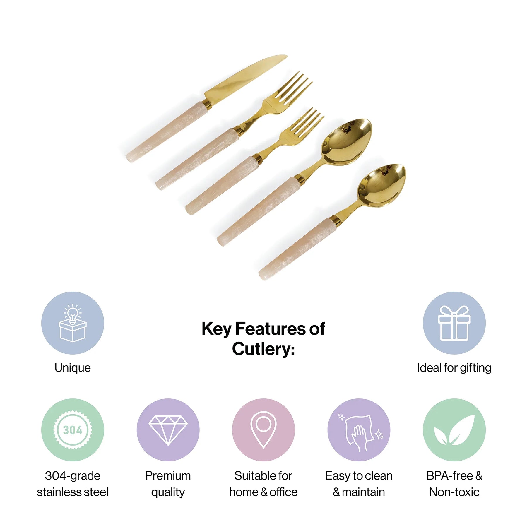 White Resin Stainless Steel Cutlery Set Of 5