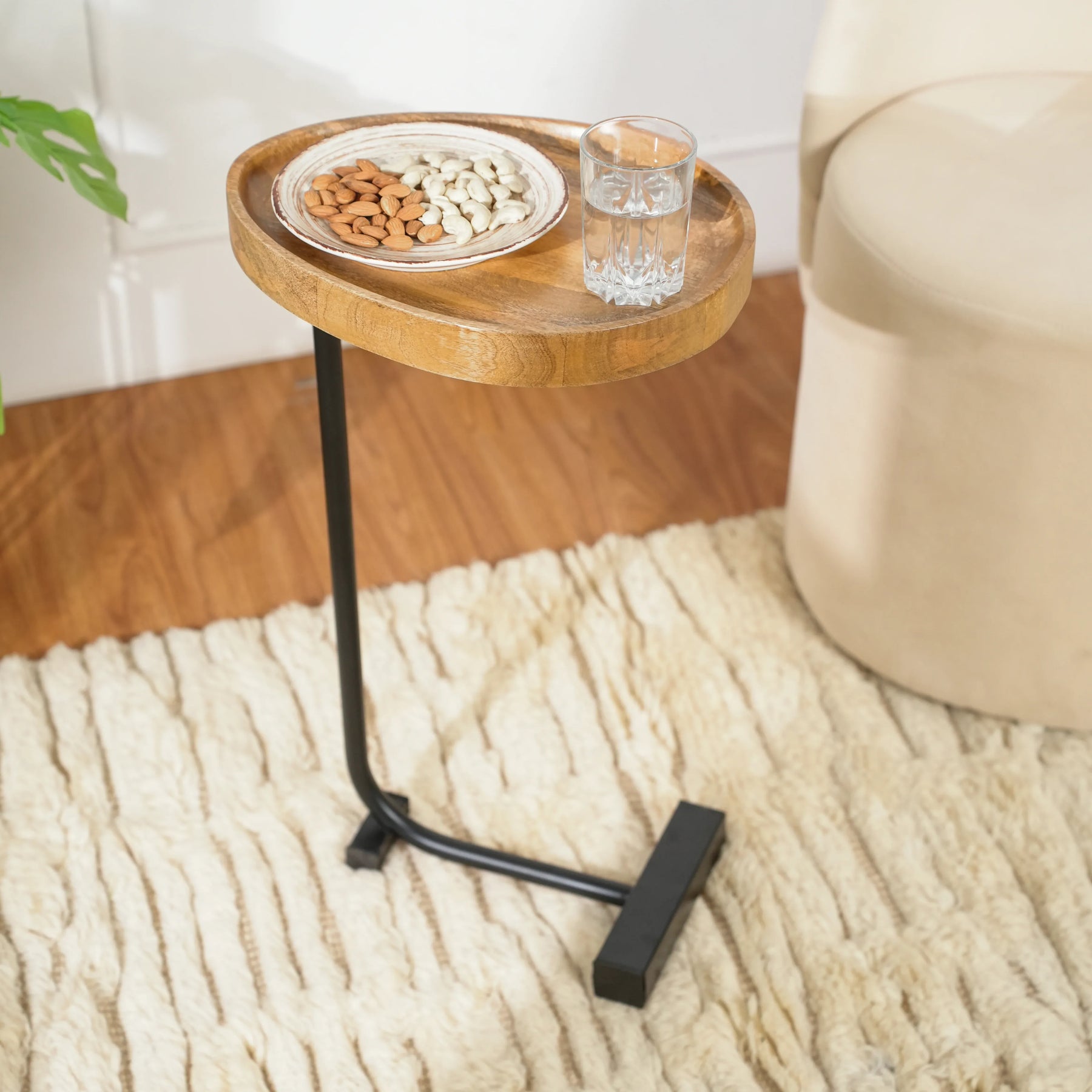 Wooden Tray Top C-Table with Black Metal Base