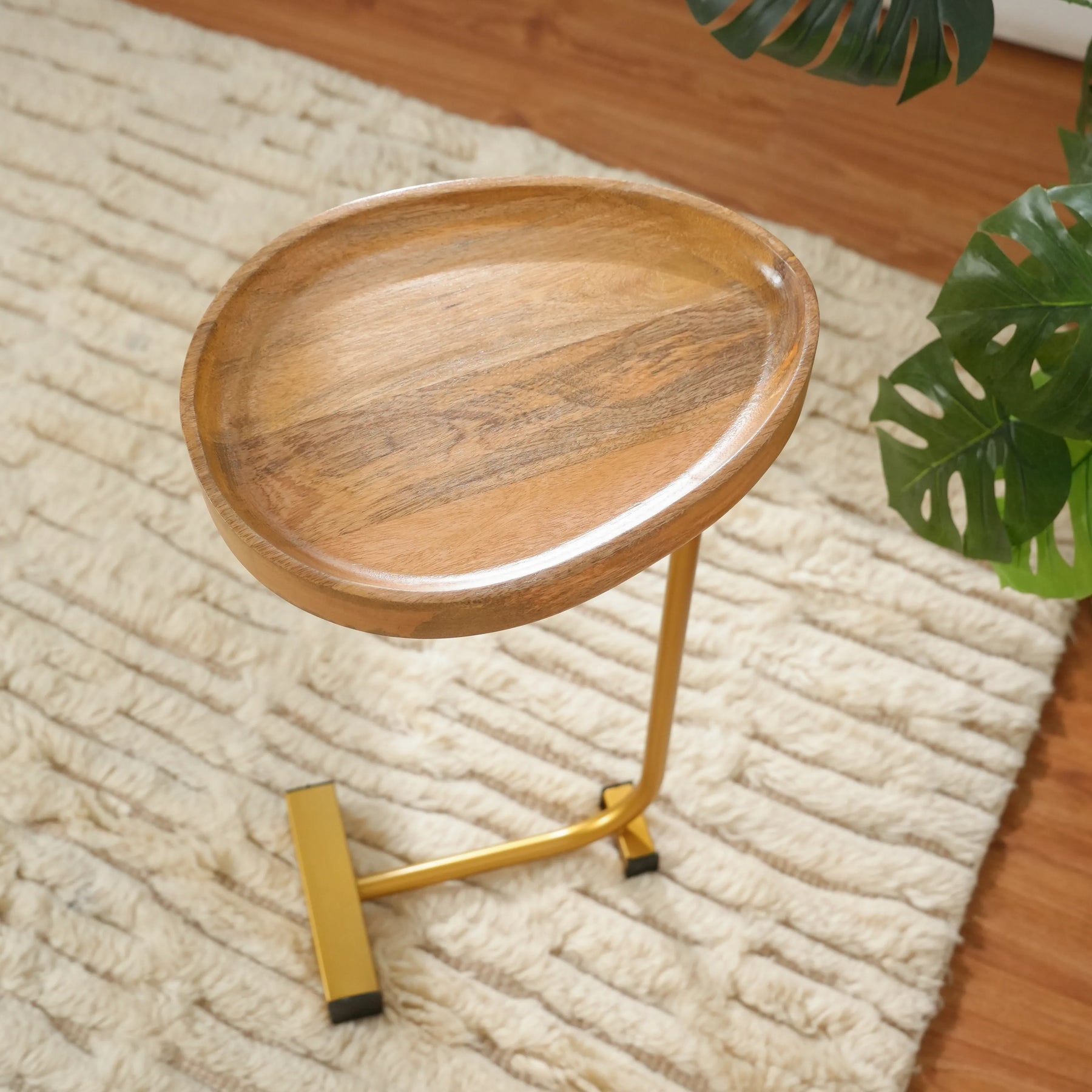 Wooden Tray Top C-Table with Golden Metal Base