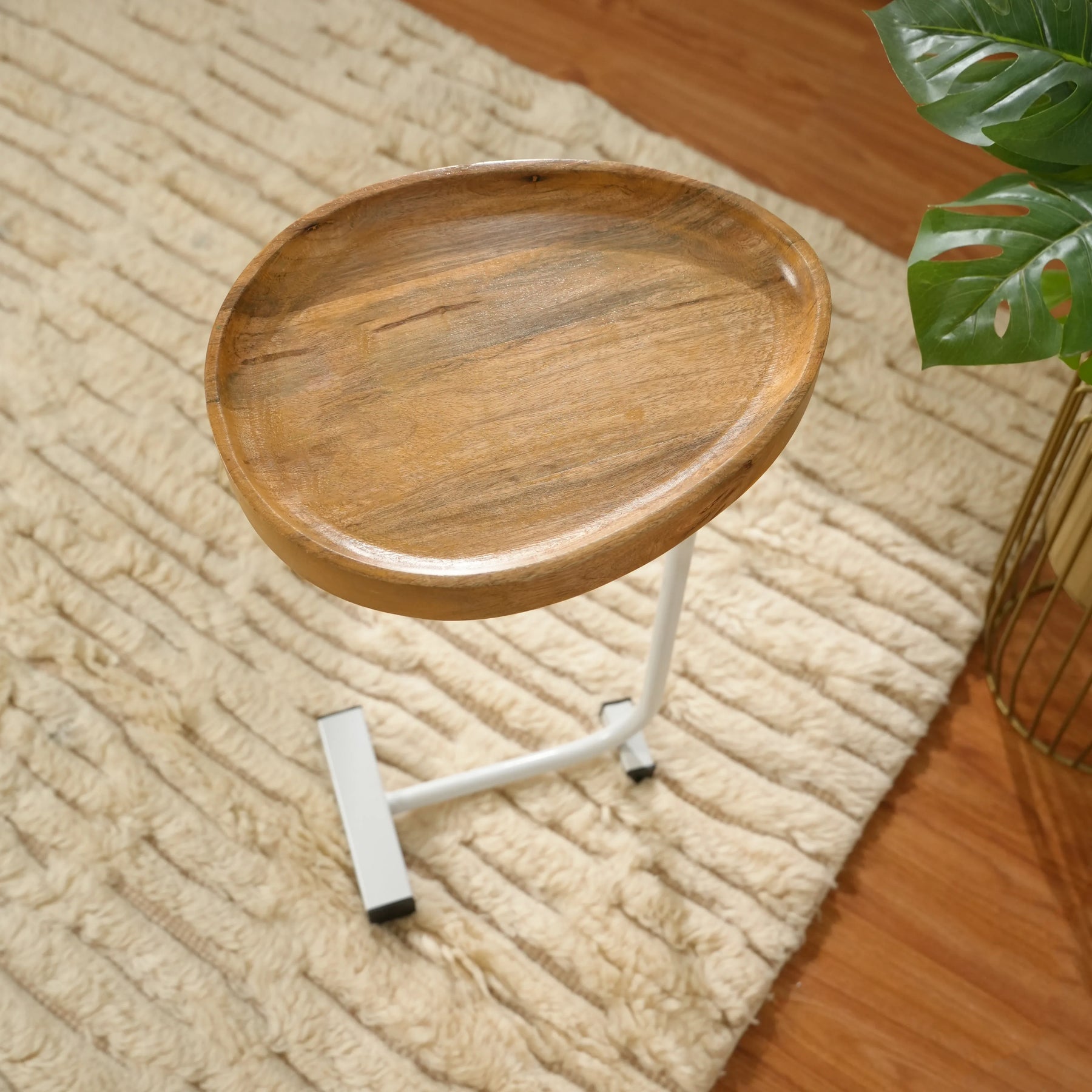 Wooden Tray Top C-Table with White Metal Base