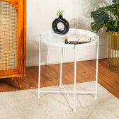 Modern White Metal Tray Top Side Table with X-Frame Base