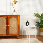 Modern White Metal Tray Top Side Table with X-Frame Base