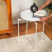 Modern White Metal Tray Top Side Table with X-Frame Base