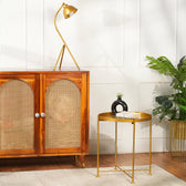 Modern Golden Metal Tray Top Side Table with X-Frame Base