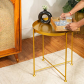 Modern Golden Metal Tray Top Side Table with X-Frame Base