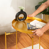 Modern Golden Metal Tray Top Side Table with X-Frame Base