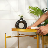 Modern Golden Metal Tray Top Side Table with X-Frame Base