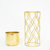Geometric Wire Gold Planter with Stand Set of 2