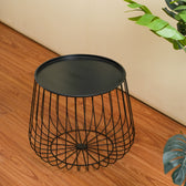 Metal Round Wire Side Table in Black for Living Room and Bedroom