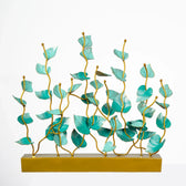 Metal Artwork Table Decor in Green Leaves