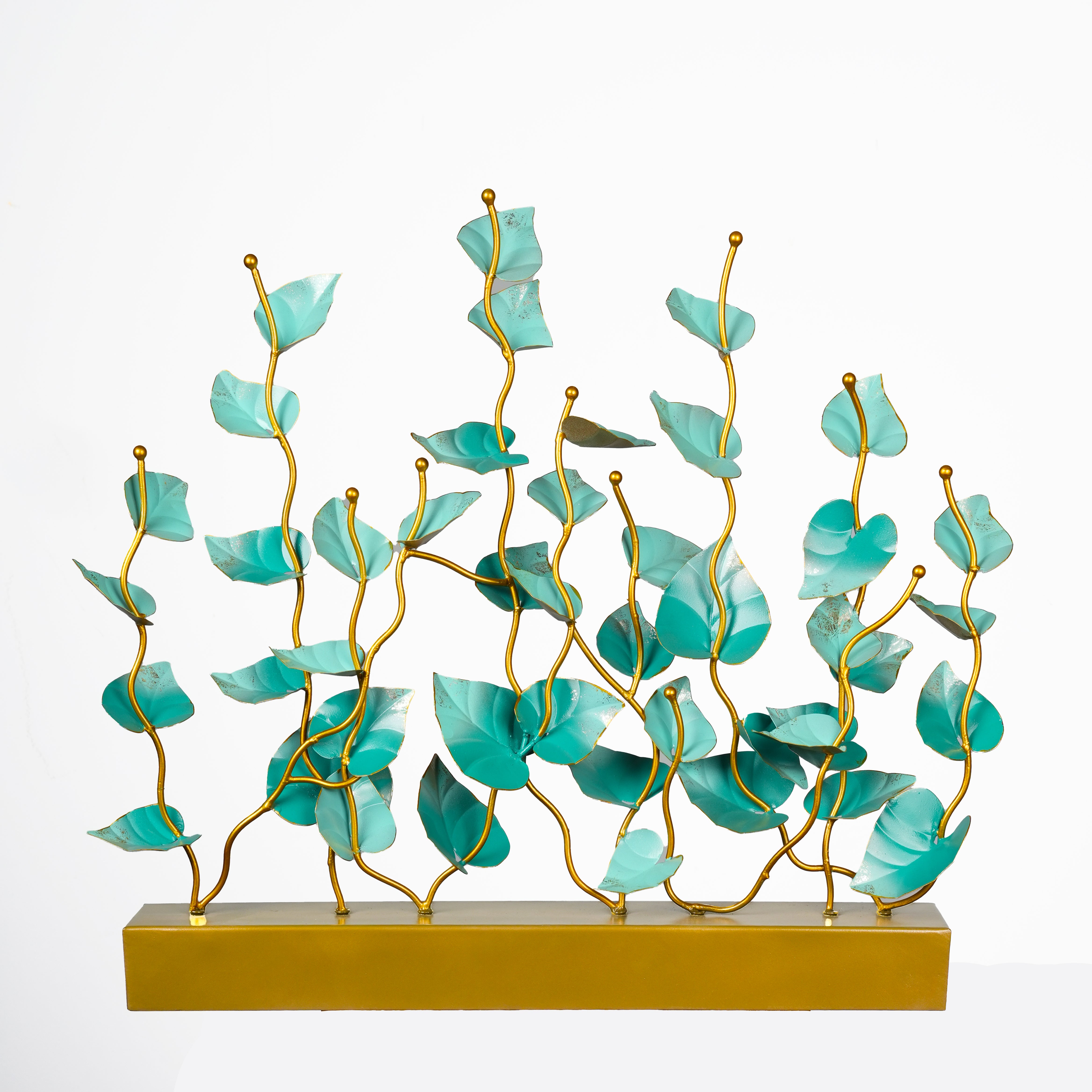Metal Artwork Table Decor in Green Leaves