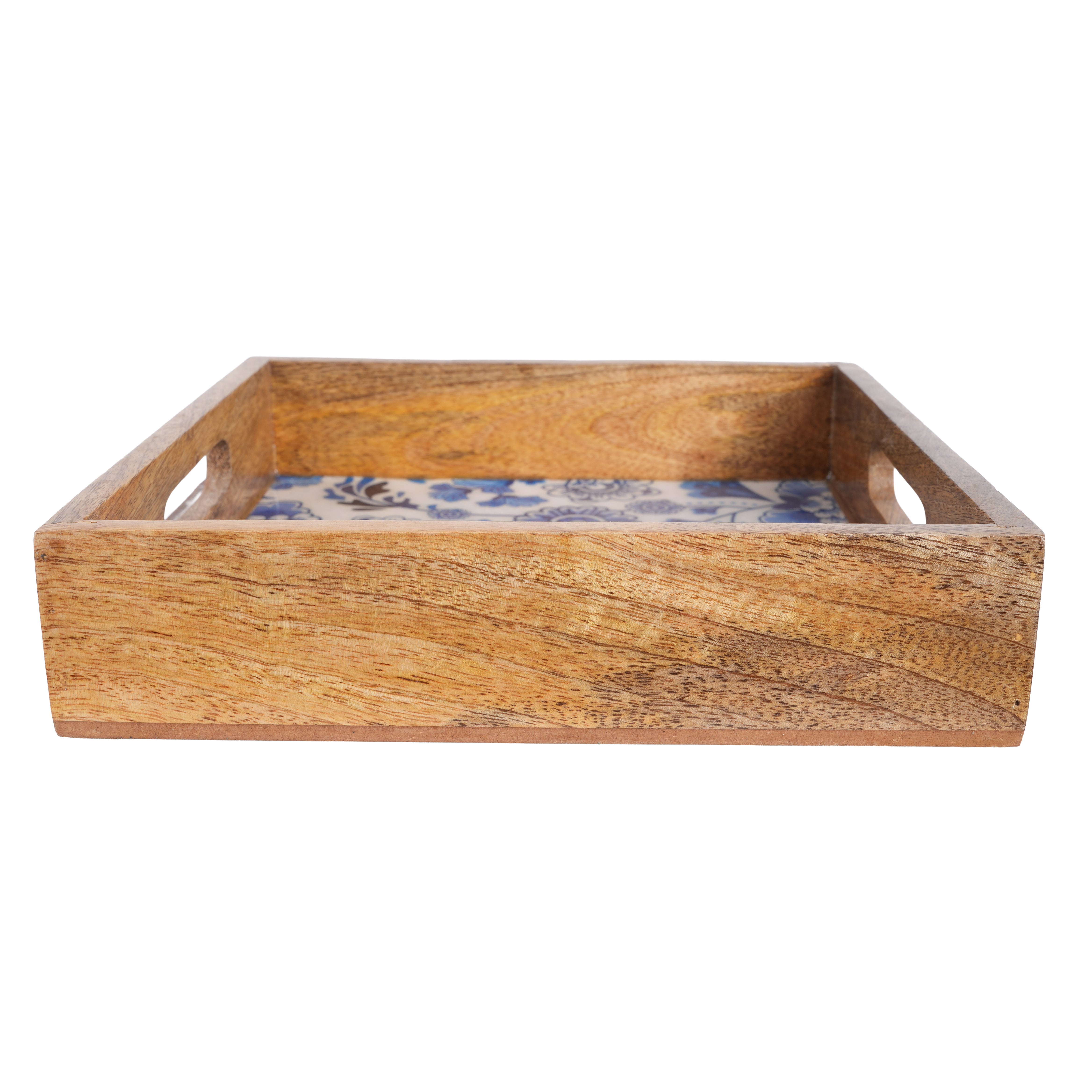 Wooden Serving Tray in Blueflower Design