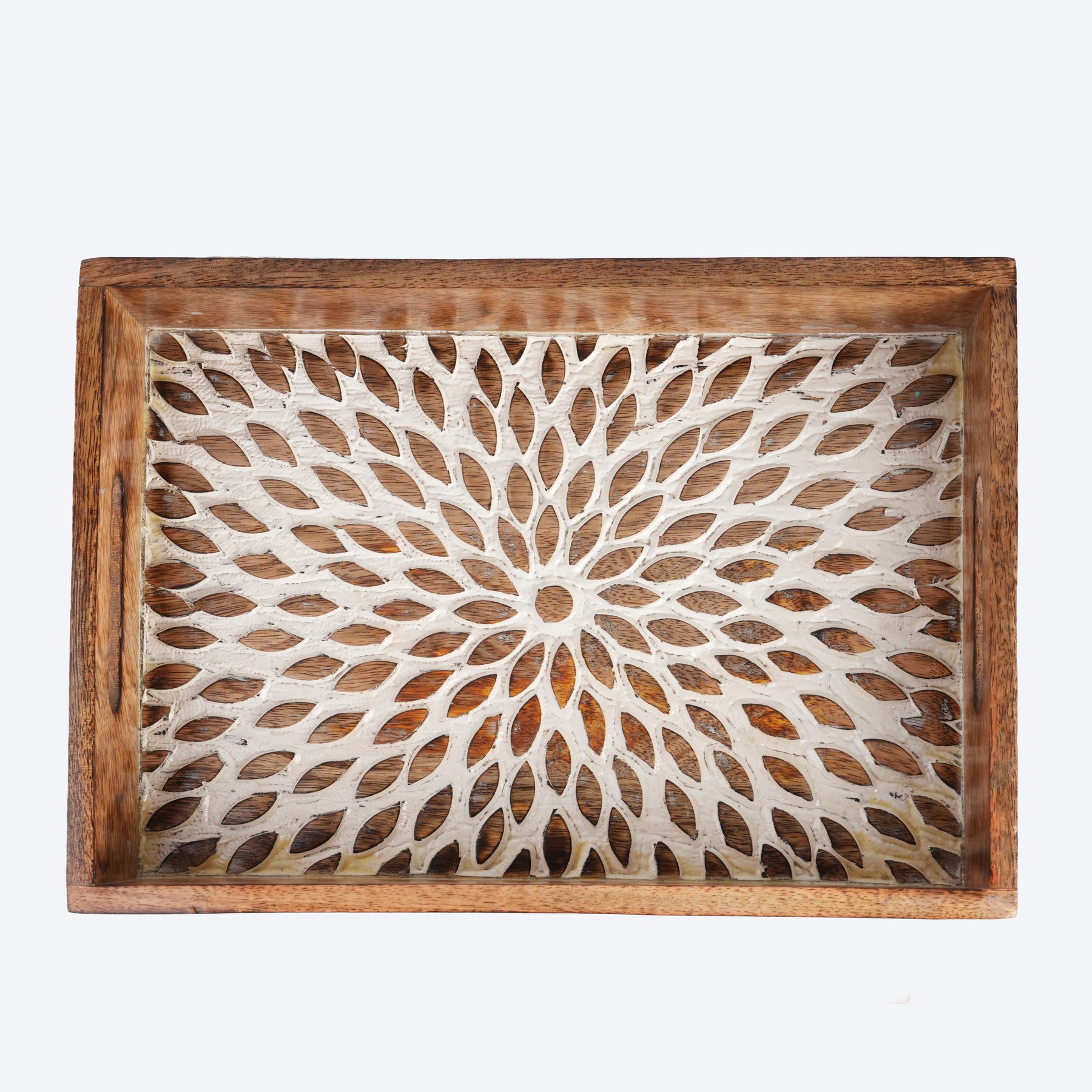 Wooden Serving Tray in Brown Sculpted Design