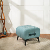 Modern Tufted Leather Ottoman with Handle