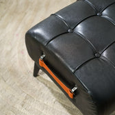 Modern Tufted Leather Ottoman with Handle