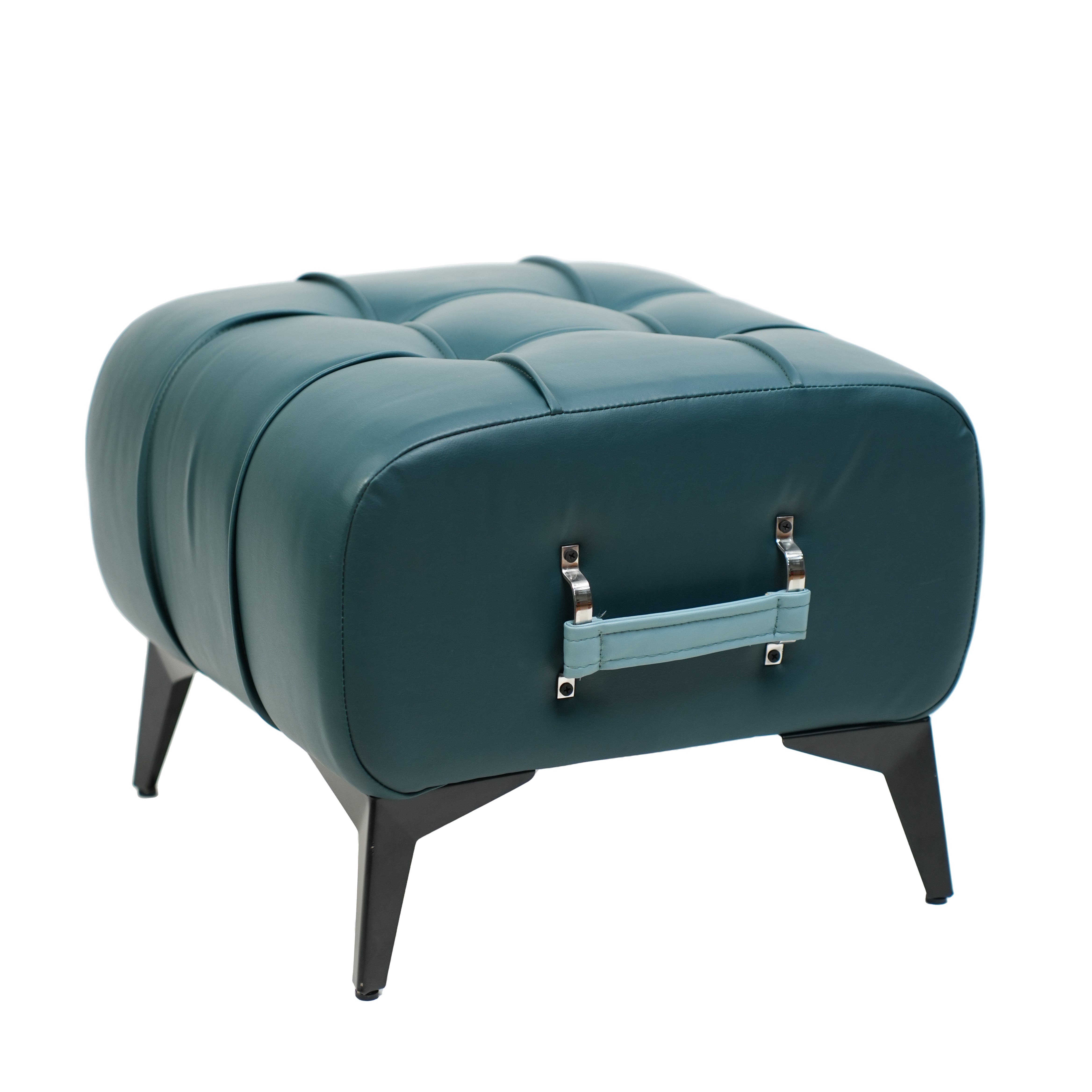 Modern Dark Blue Tufted Ottoman with Sky Blue Handle
