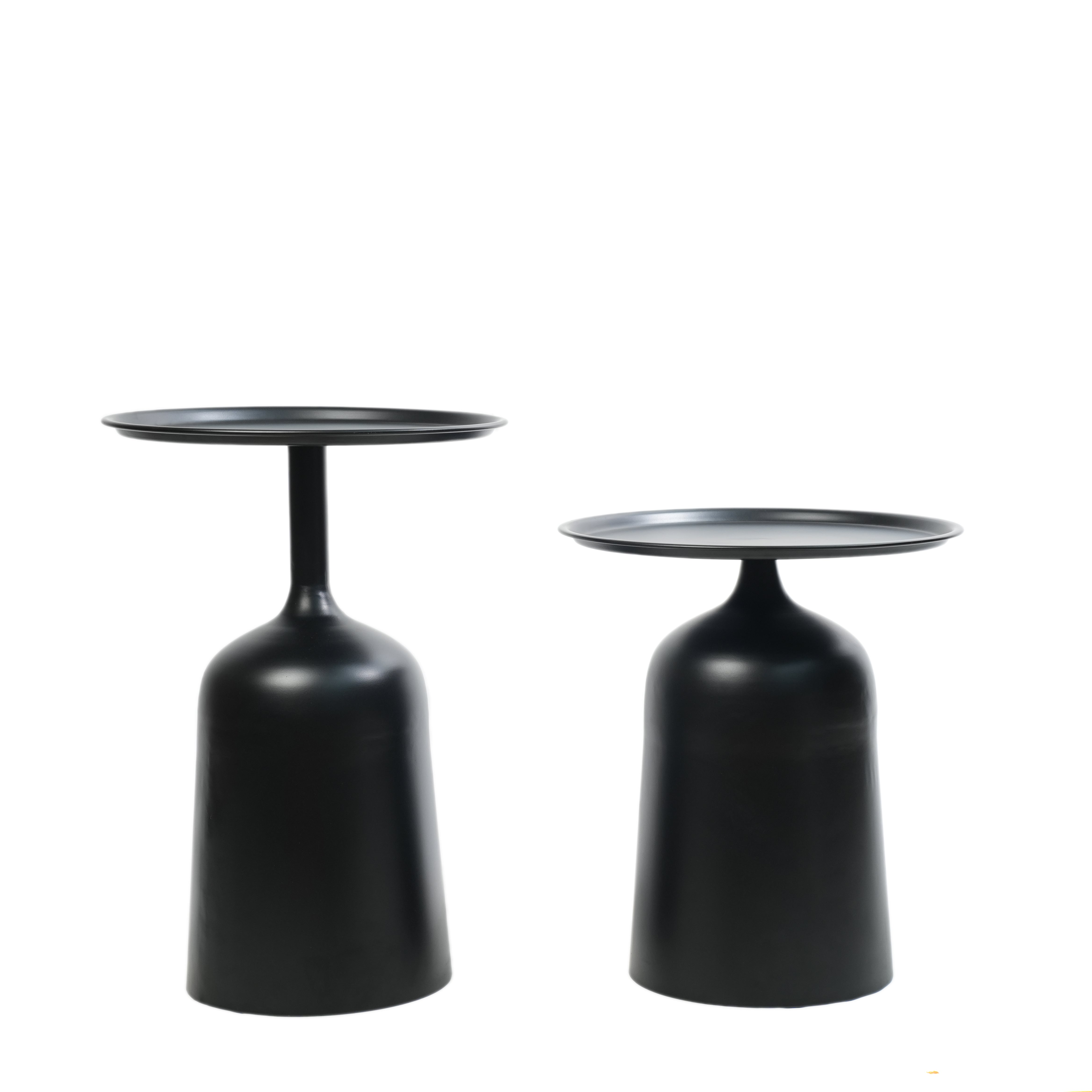 Modern Black Metal Nesting Side Tables - Set of 2 with Tray Top