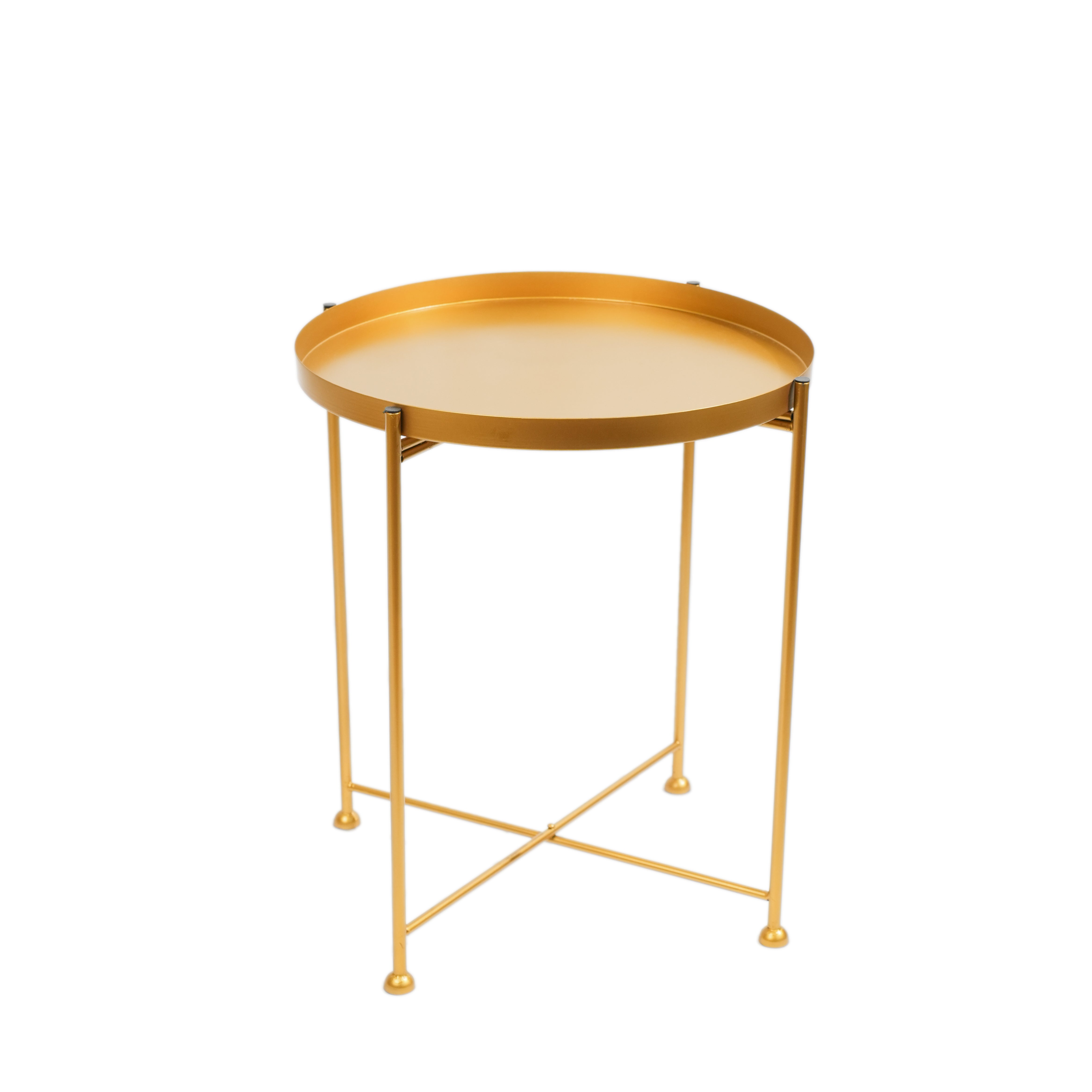 Modern Golden Metal Tray Top Side Table with X-Frame Base