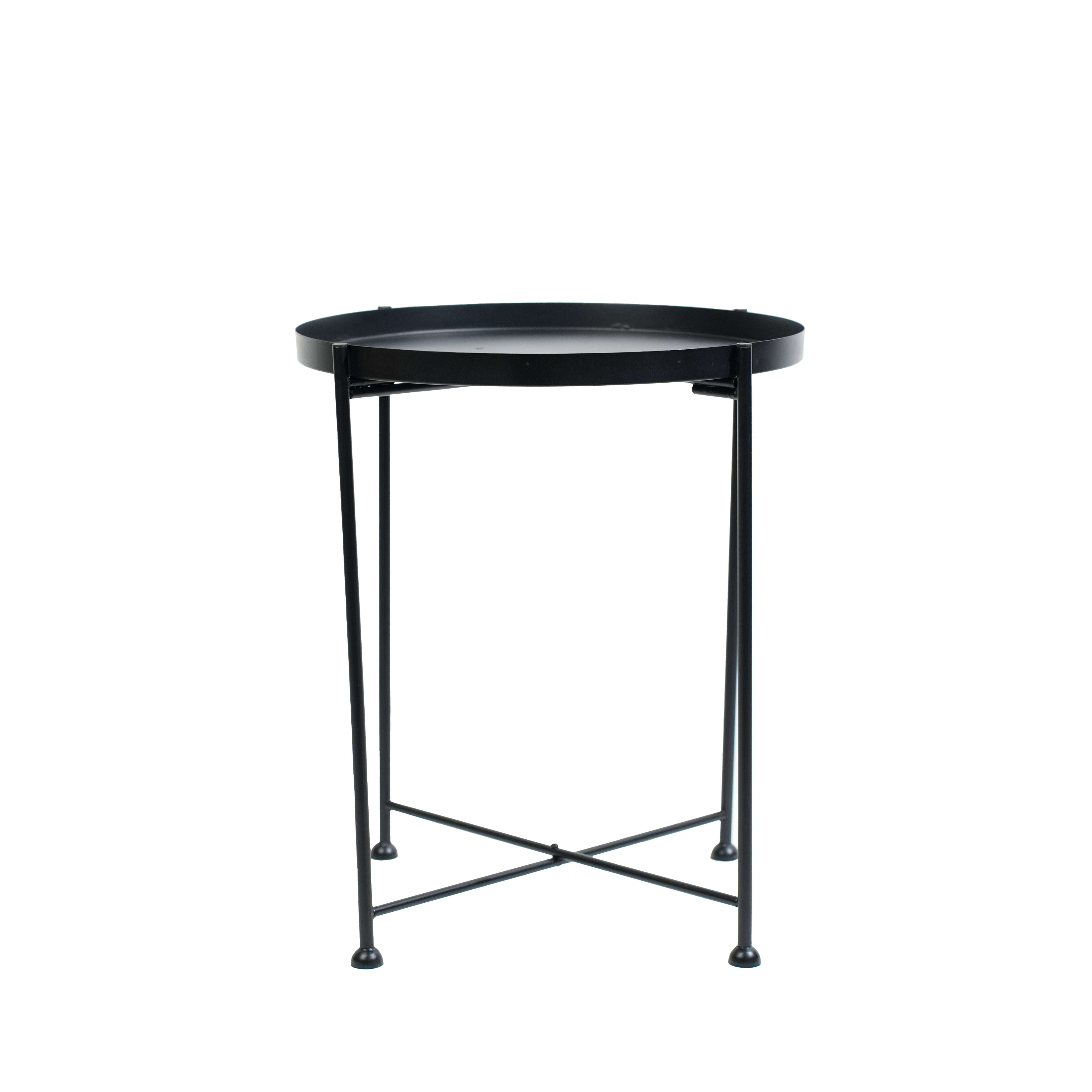 Modern Black Metal Tray Top Side Table with X-Frame Base