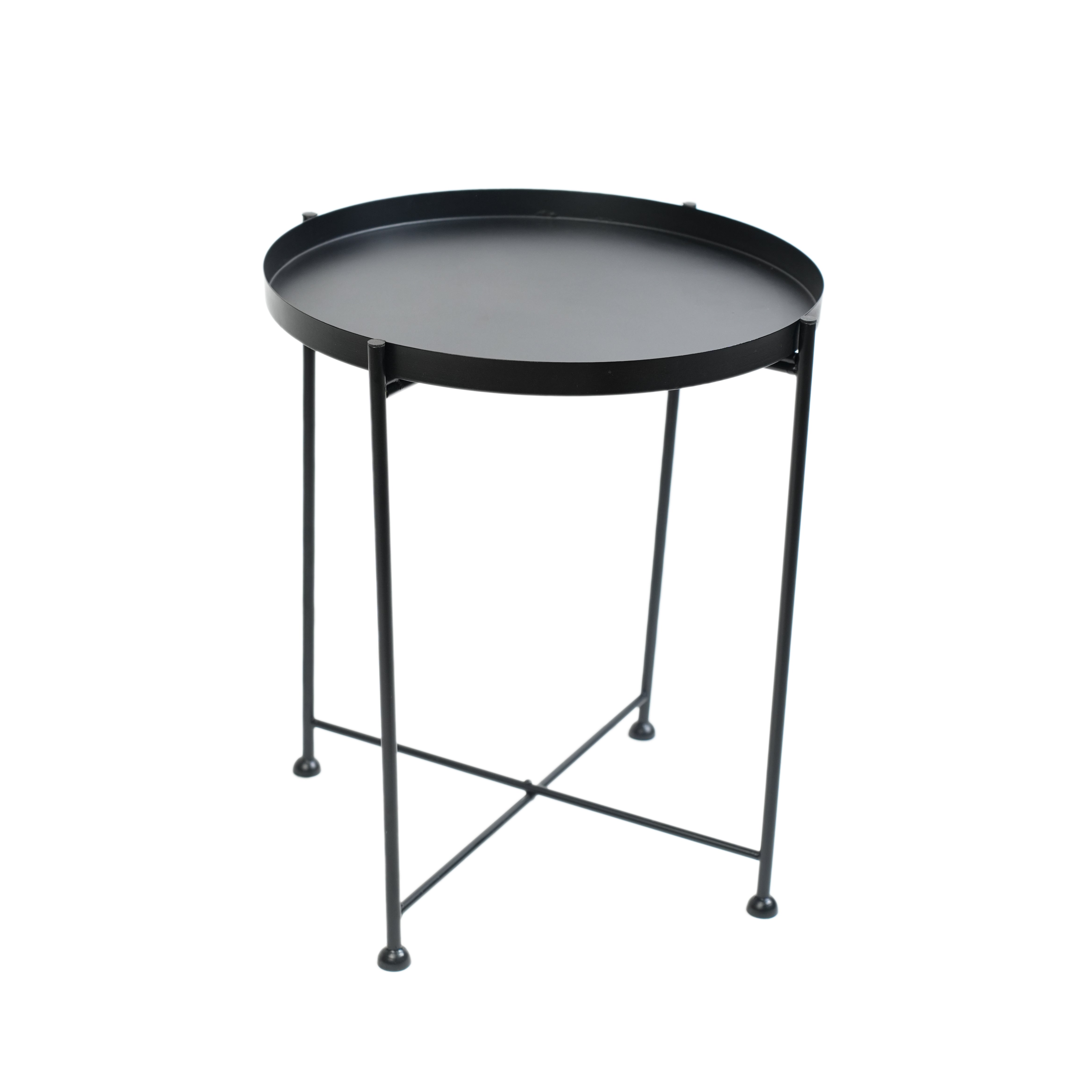 Modern Black Metal Tray Top Side Table with X-Frame Base